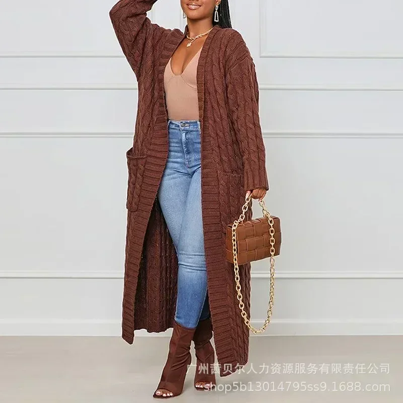 Open Front Zopfmuster Longline Cardigan Damen Langarm Lose Mode Lässig Offene Strickjacke Strickwaren Einfarbig