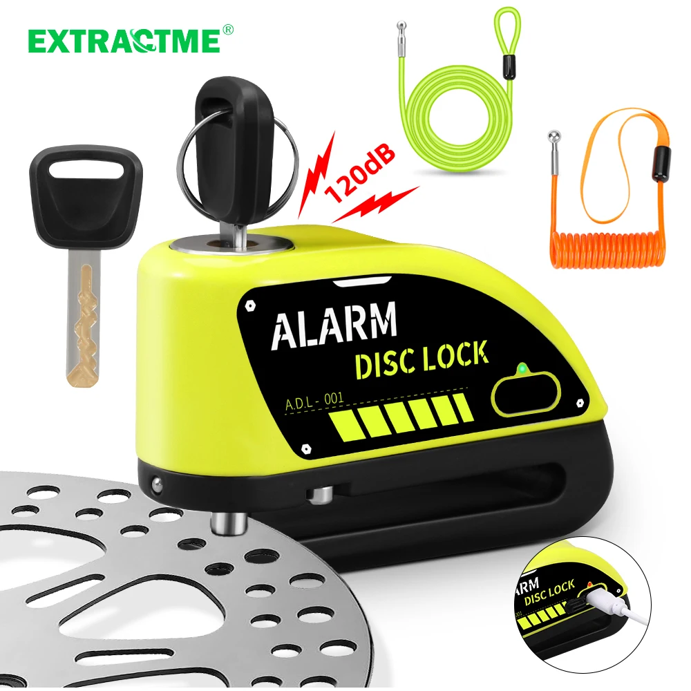 Extractme Allarme Moto Blocco Freno A Disco 120dB Ruota Bicicletta Disco Lucchetto Sicurezza Antifurto Blocco Scooter Alarma Motocicleta