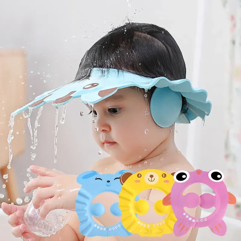 Touca de banho de animal fofa, proteção para os olhos, proteção para os ouvidos, leve, desenho animado, touca protetora para banho de bebê, shampoo, cuidados com o banho