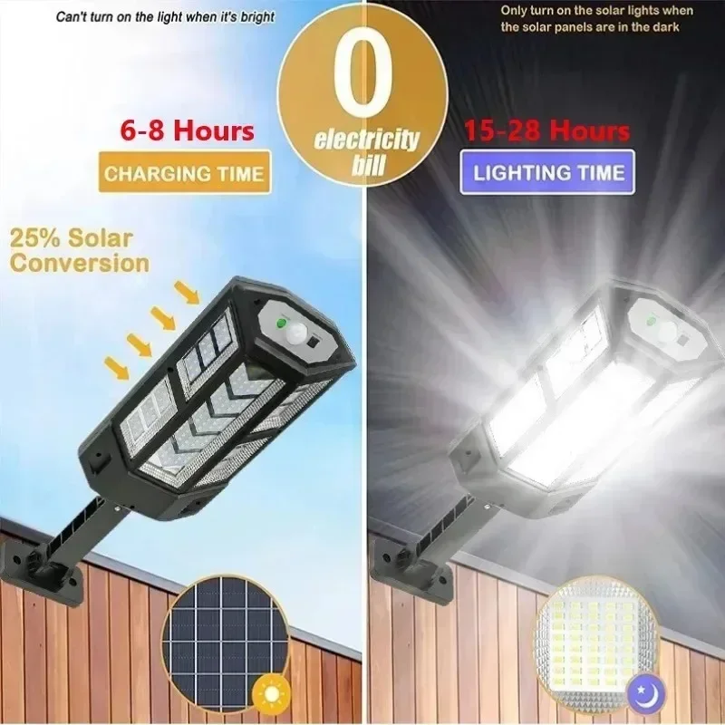 La luz LED solar más nueva 300000 LM Lámpara solar al aire libre de sensor de movimiento 4 modos impermeable IP65 luz solar de jardín farol de calle