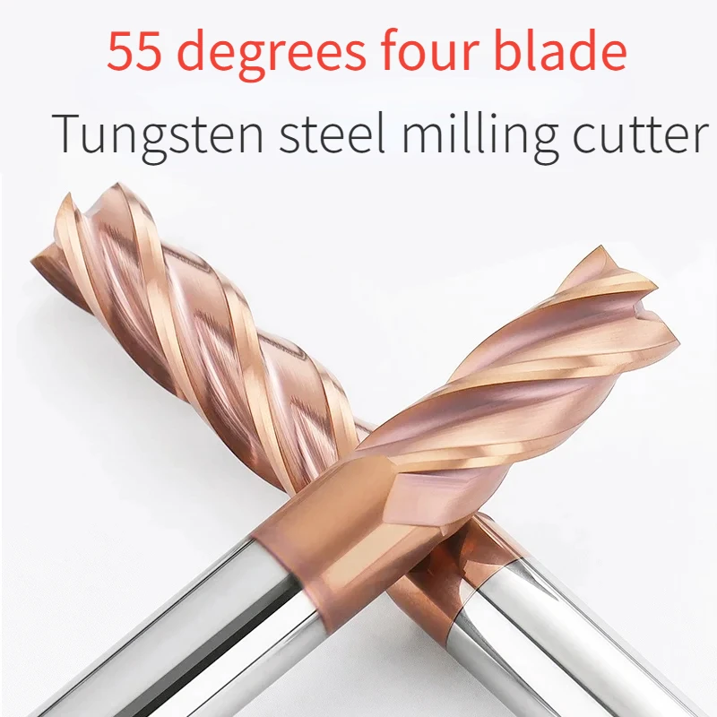 HRC55 คาร์ไบด์ End Mill 4 ขลุ่ยโลหะเหล็กทังสเตนเครื่องตัดโลหะผสมเคลือบตัดเครื่องมือ CNC Maching 1 2 3 4 5 6 7 8 9-20 มม.