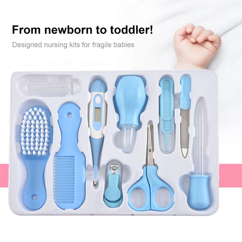 10 pçs/set kit de cuidados de saúde do bebê crianças unhas cabelo cuidados de saúde termômetro aliciamento escova clipper mordedor escova de dentes do bebê Essentials