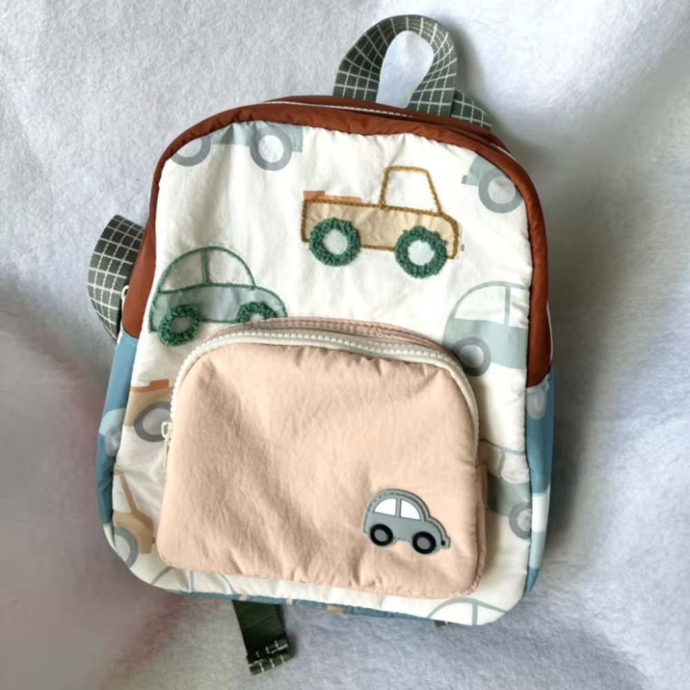 Cartoon Car Embroidery Children's School Backpack Kindergarten Multifunctional Students Schoolbag Lightweight Backpack