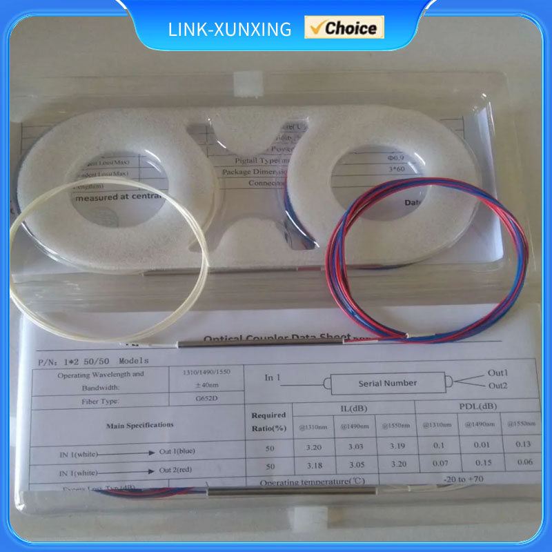 5pcs 1x2 0.9mm 10/90 20/80 30/70 40/60 50/50  Different types  unbalanced coupler fiber optic FBT splitter, without connectors