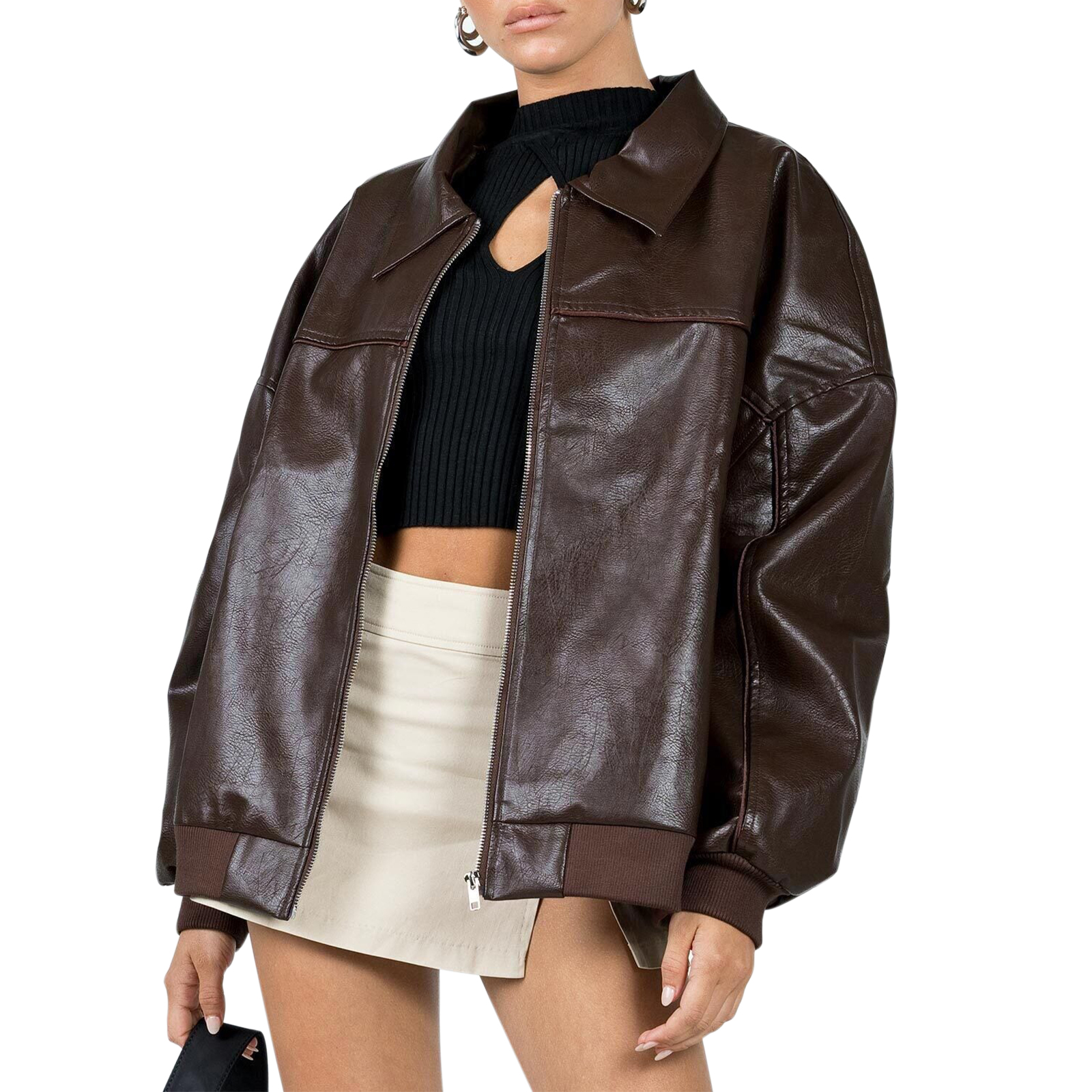 Frauen Pu Leder Biker Jacke Mode Lässig Lange Ärmel Zip up Outwear Herbst Winter Übergroße Jacke Mäntel Streetwear