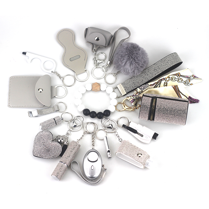 女性のための自己防衛アラームキーホルダー,便利なヘアボール付きジュエリーアクセサリー,16個セット