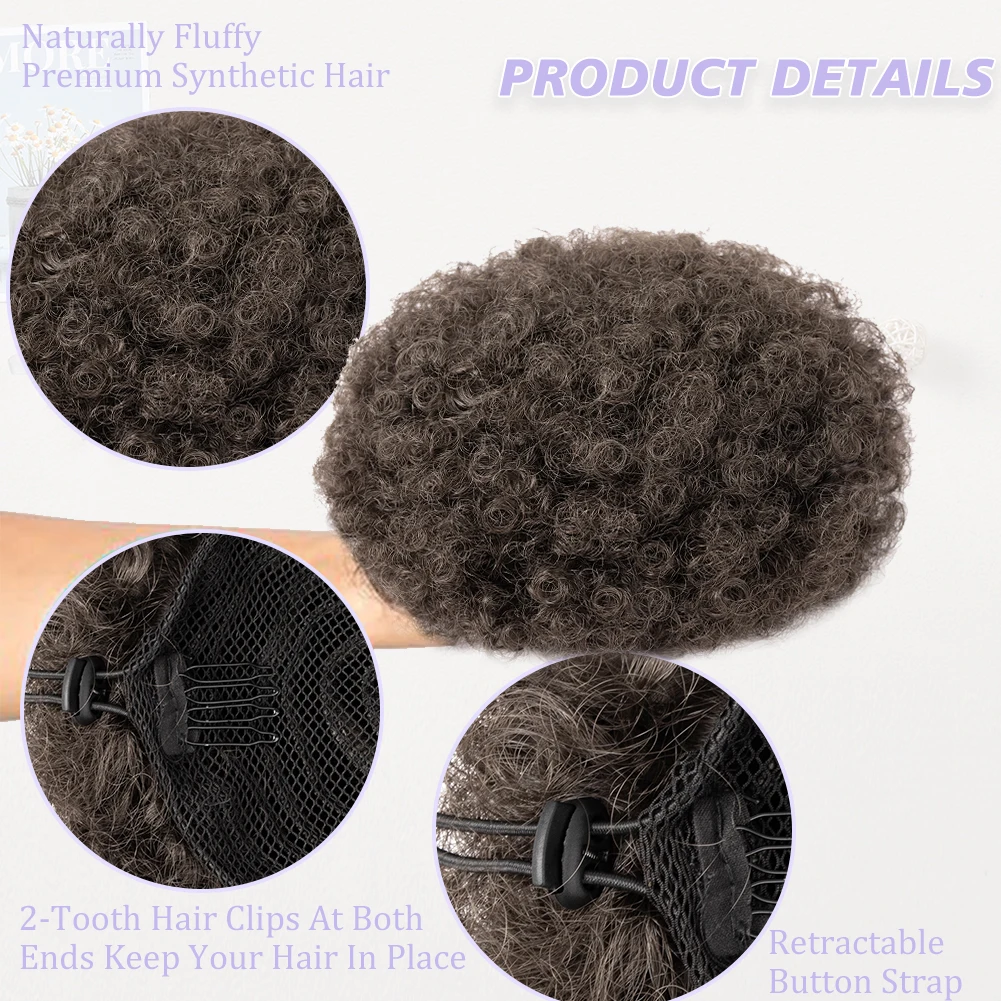 Extension de queue de cheval afro bouffante avec cordon de serrage pour femmes noires, queue de cheval afro synthétique courte noire pour cheveux naturels, clip sur kink