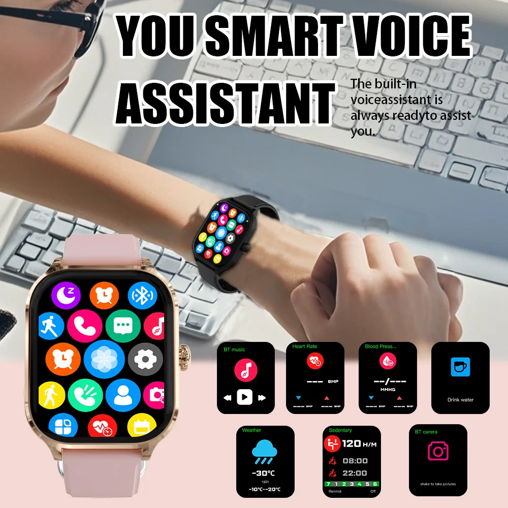 LAXASFIT Nowy Smartwatch Bluetooth Rozmowy Monitorowanie Tętna Monitor Snu Bluetooth Smartwatch Prezenty dla Kobiet i Mężczyzn