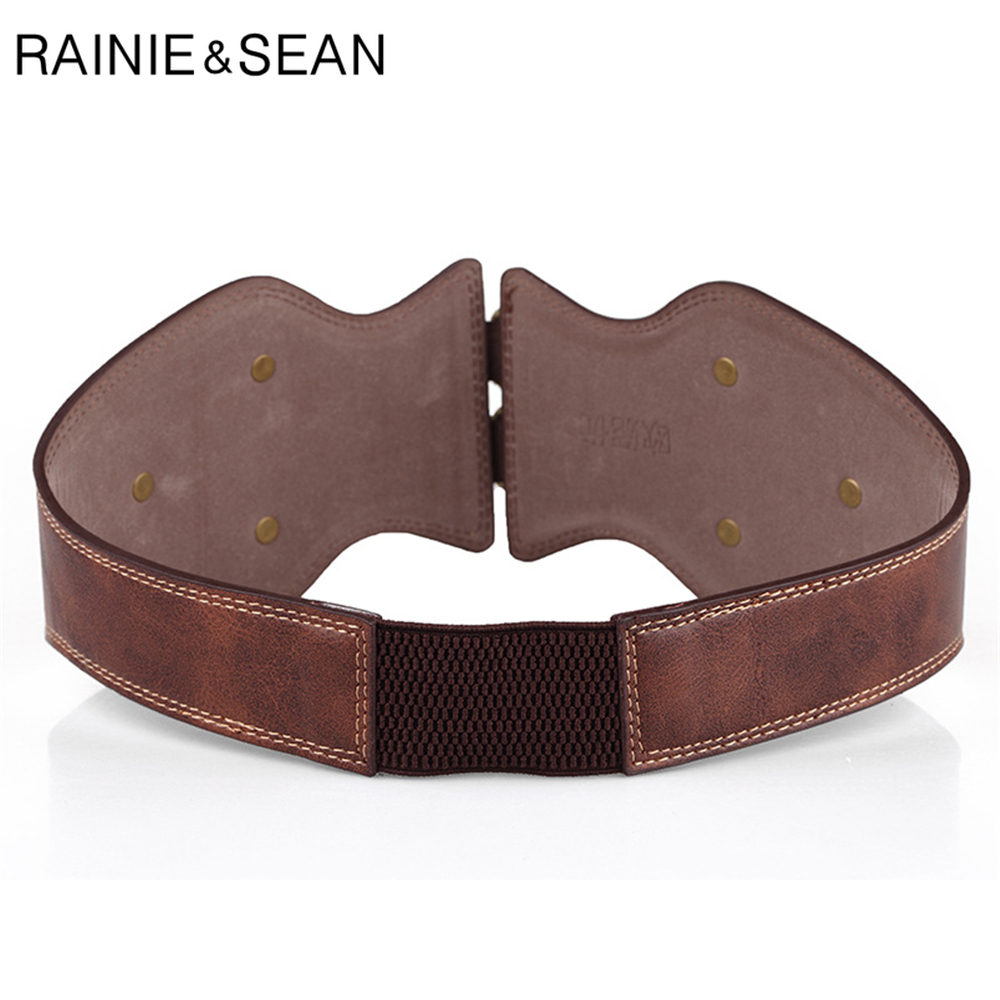 RAINIE SEAN-cinturón ancho de cuero para mujer, cinturones femeninos con remaches Punk, corsé elástico marrón para mujer