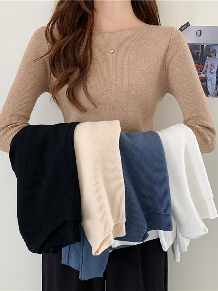 Herbst Winter Frauen Pullover Slash Neck Dünne Gestrickte Pullover chic Grund Solide Jumper Weibliche Pullover Casual Jersey Tops