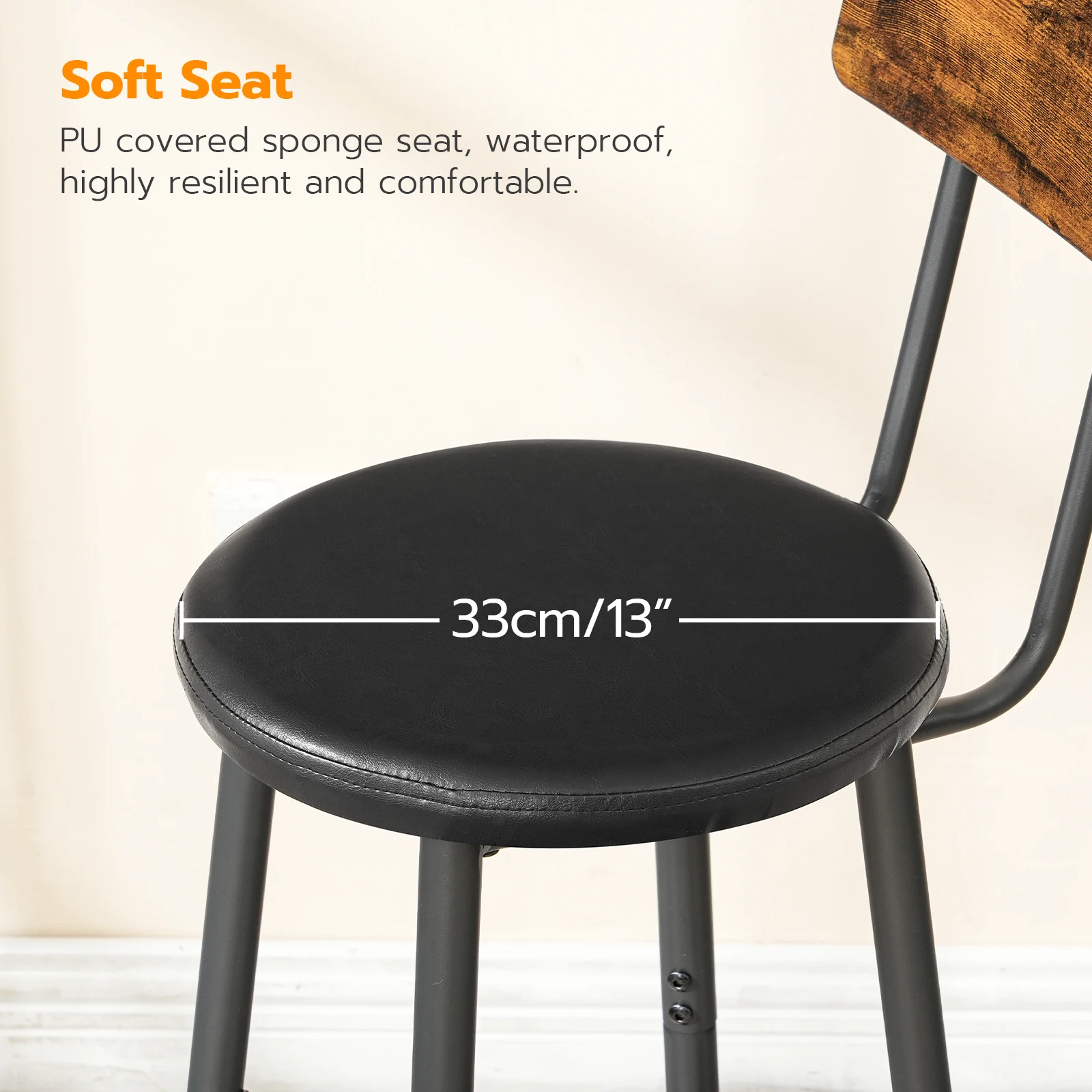 HOOBRO Bar Stools Bar Stools Set of 2 with PU Upholstered Bar Chairs with Footrest and Back  26" Bar Stools for Kitchen Island