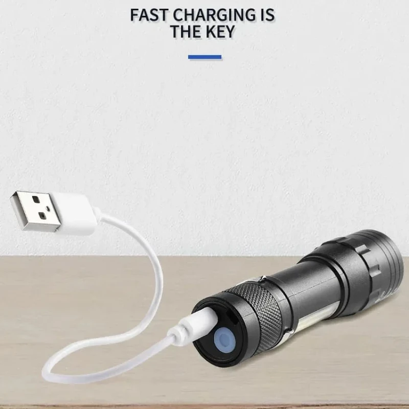 USB wiederaufladbare Mini-Taschenlampen, 3-Modus-Laterne, COB + XPE, tragbar, eingebauter Akku, zoombare kleine Taschenlampe, Camping-Notfalllampe