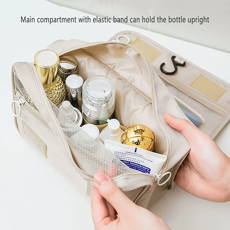 Bolsa de maquillaje de viaje, organizador de artículos de tocador impermeable, Neceser de alta calidad para mujer, bolsa de lavado con gancho para baño, bolsa de almacenamiento de maquillaje con gancho