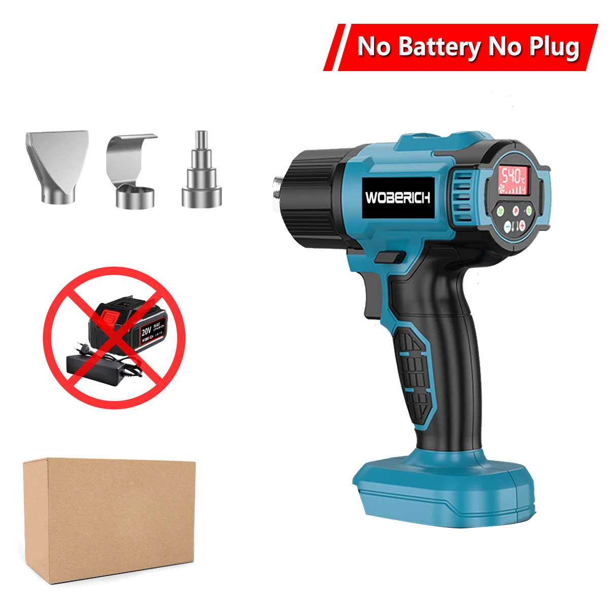 Cordless Heat Gun Wind Speed Optional Temperature adjustment With LED Temperature Display Cordless Hot Air Gun（No battery）