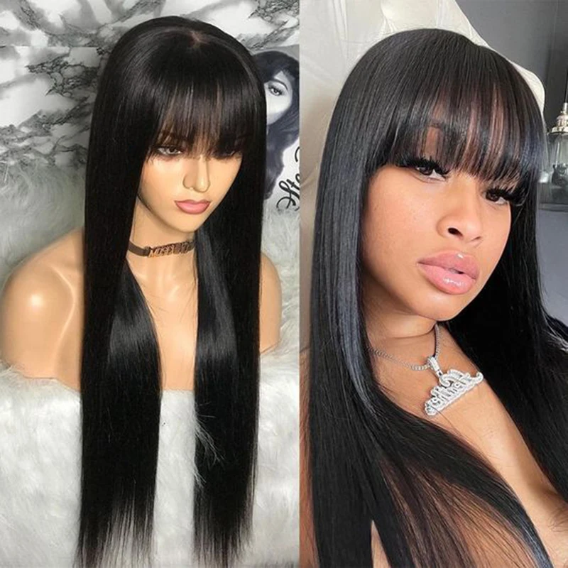 38 polegada peruca dianteira do laço reto com franja perucas de cabelo humano 360 hd peruca frontal do laço completo com bang à venda folga barato