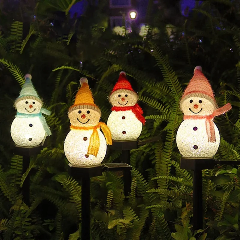 LED Snowman Solar Garden Light Outdoor Ground Stake Light Solar Powered Xmas Pathway Lights for Christmas Lawn Yard Decoration