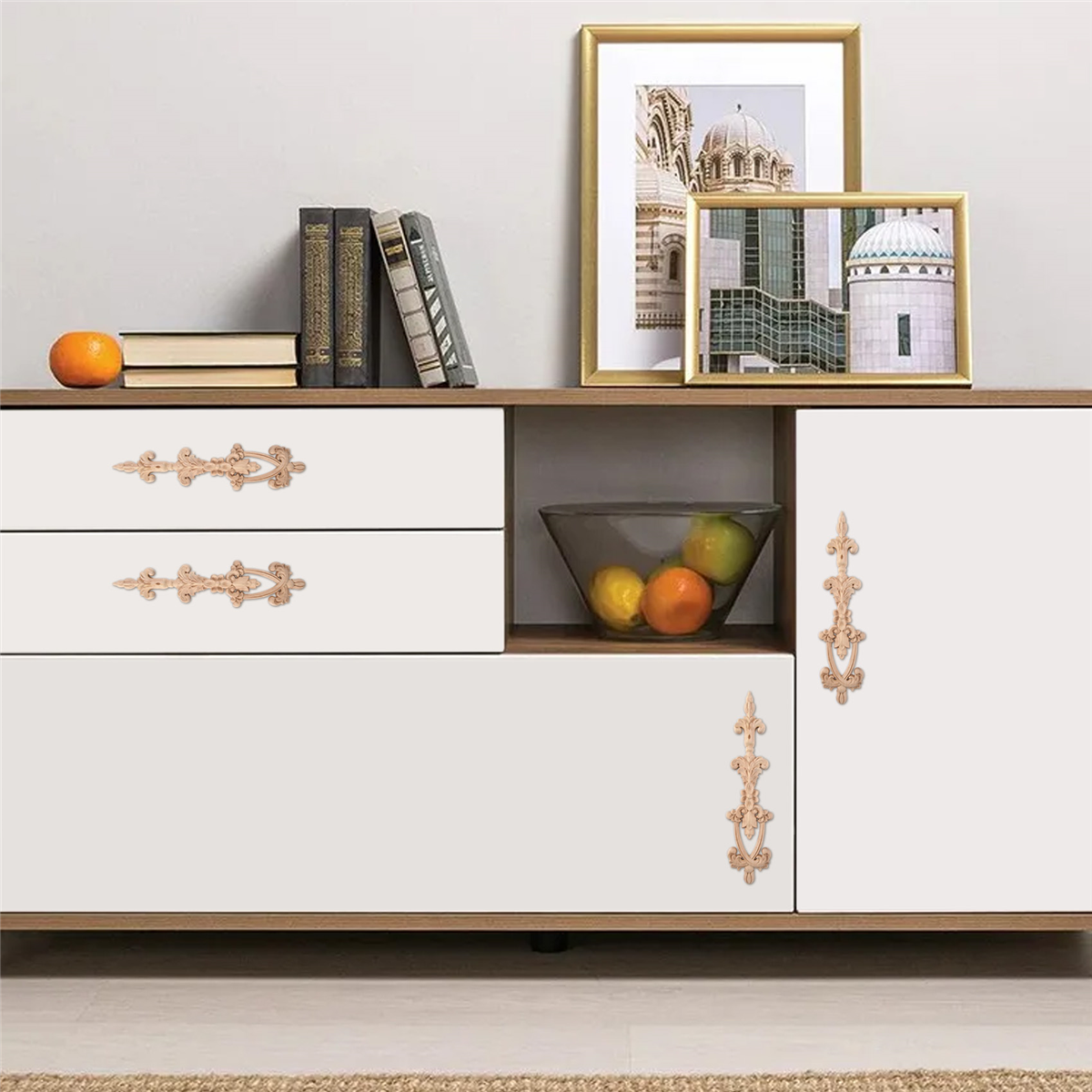 1x Wood Carved Corner Onlay Applique Unpainted Frame Decal Home Decor 25x6cm