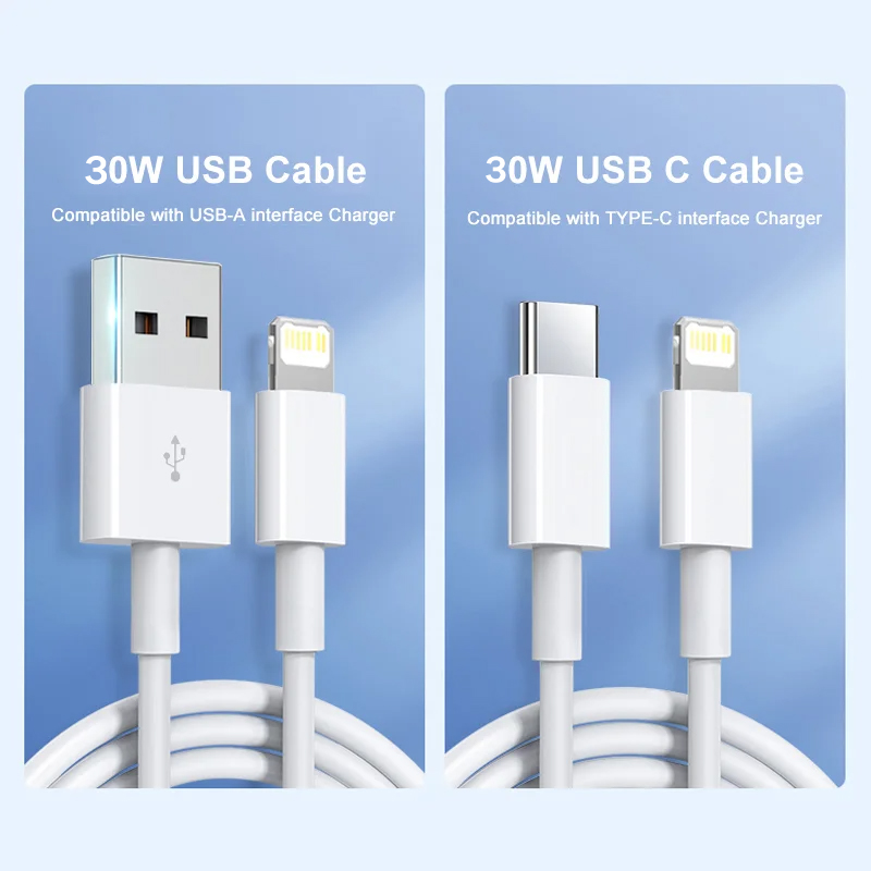 30W PD USB Type C Fast Charger Cable For iPhone 16 15 14 13 12 11 Pro Max XS X XR 8 Plus Charging Cable For Apple iPad Data Line