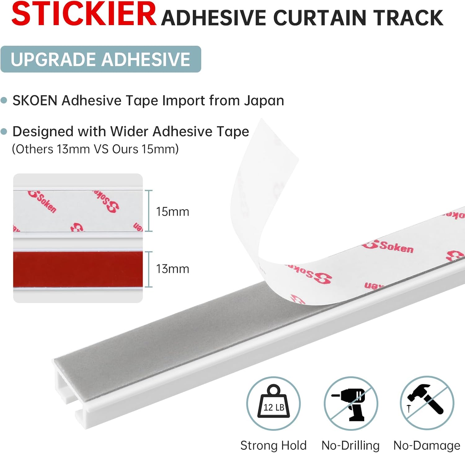 - Riel de cortina adhesivo para montaje en techo o pared, divisor de habitación, barra de cortina autoadhesiva, sin taladro, tor
