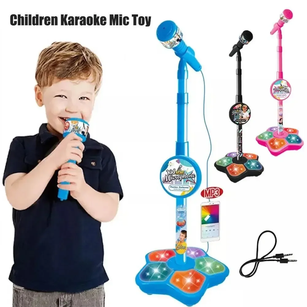 Microfono a dondolo per bambini con supporto Karaoke Canzone Strumento musicale Giocattoli Giocattolo educativo per l'addestramento del cervello Regalo di compleanno Ragazza Ragazzo
