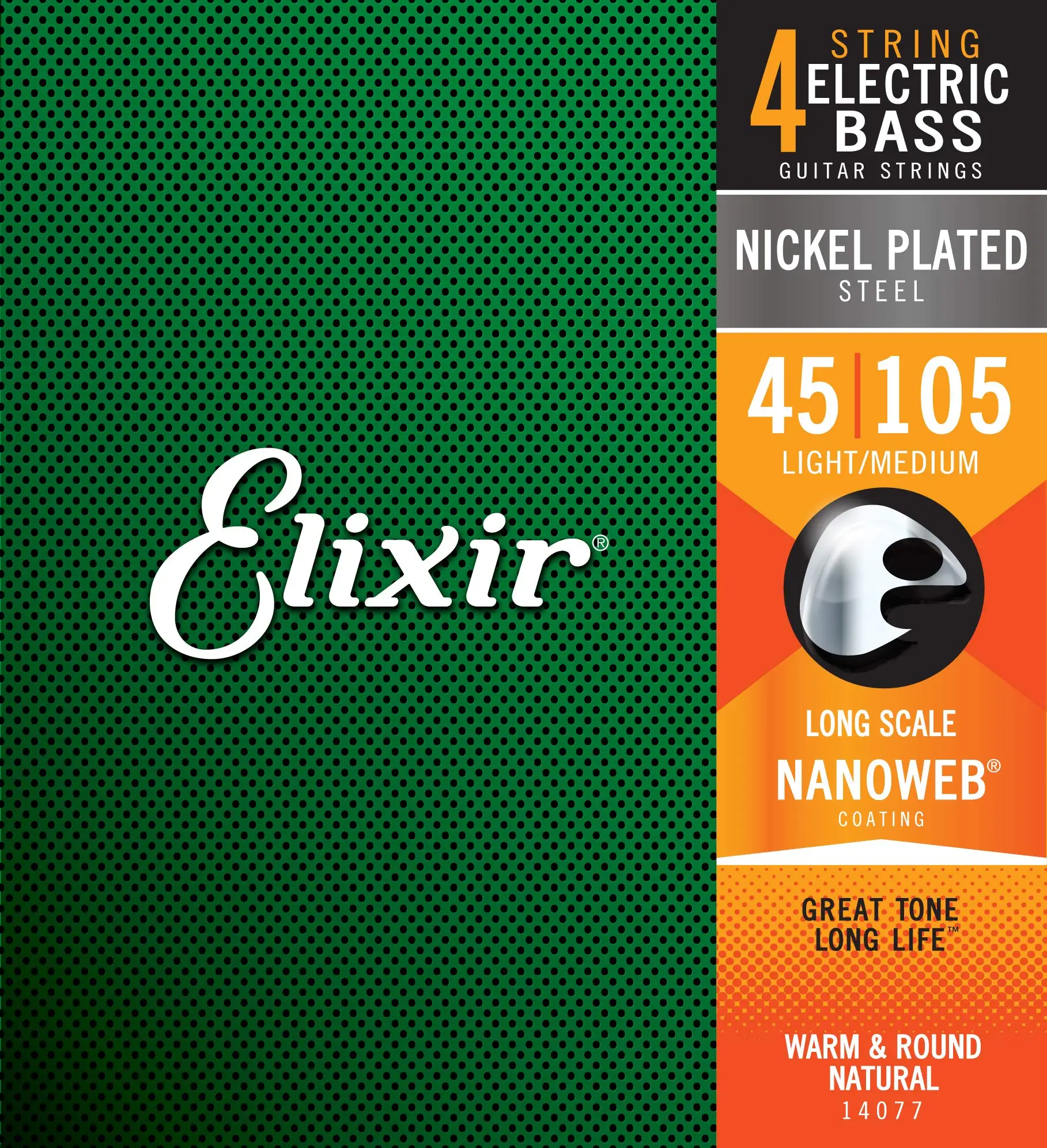 Elixir Dây Thép Mạ Niken 4 Dây Dây Đàn Bass W Lớp Phủ NANOWEB, Quy Mô, ánh Sáng/Trung Bình (.045-.105) - 14077