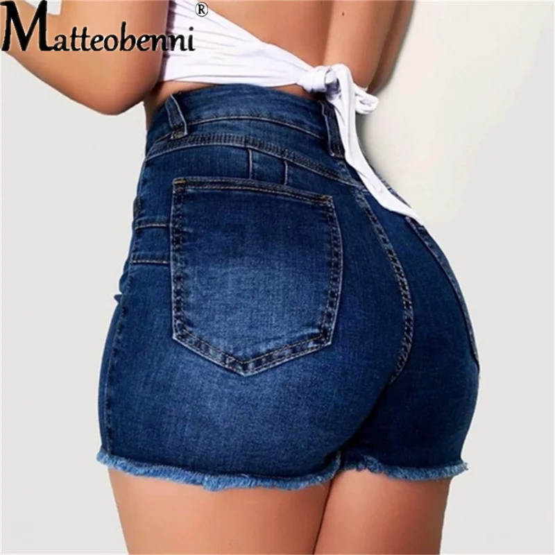 Pantalones cortos vaqueros rasgados para mujer, vaqueros de cintura alta, ajustados, longitud de pierna ajustada, talla grande, novedad de 2024