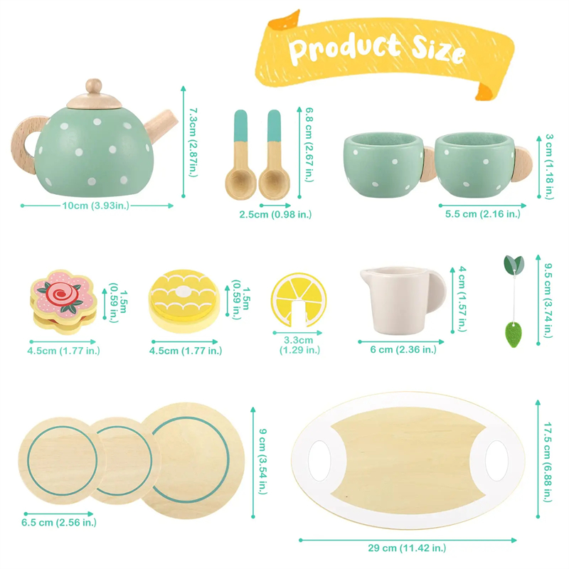 Conjunto de chá da tarde de madeira brinquedos para meninas meninos crianças comida fingir jogar brinquedos simulação cozinha conjunto de xícara de chá de madeira brinquedos para crianças