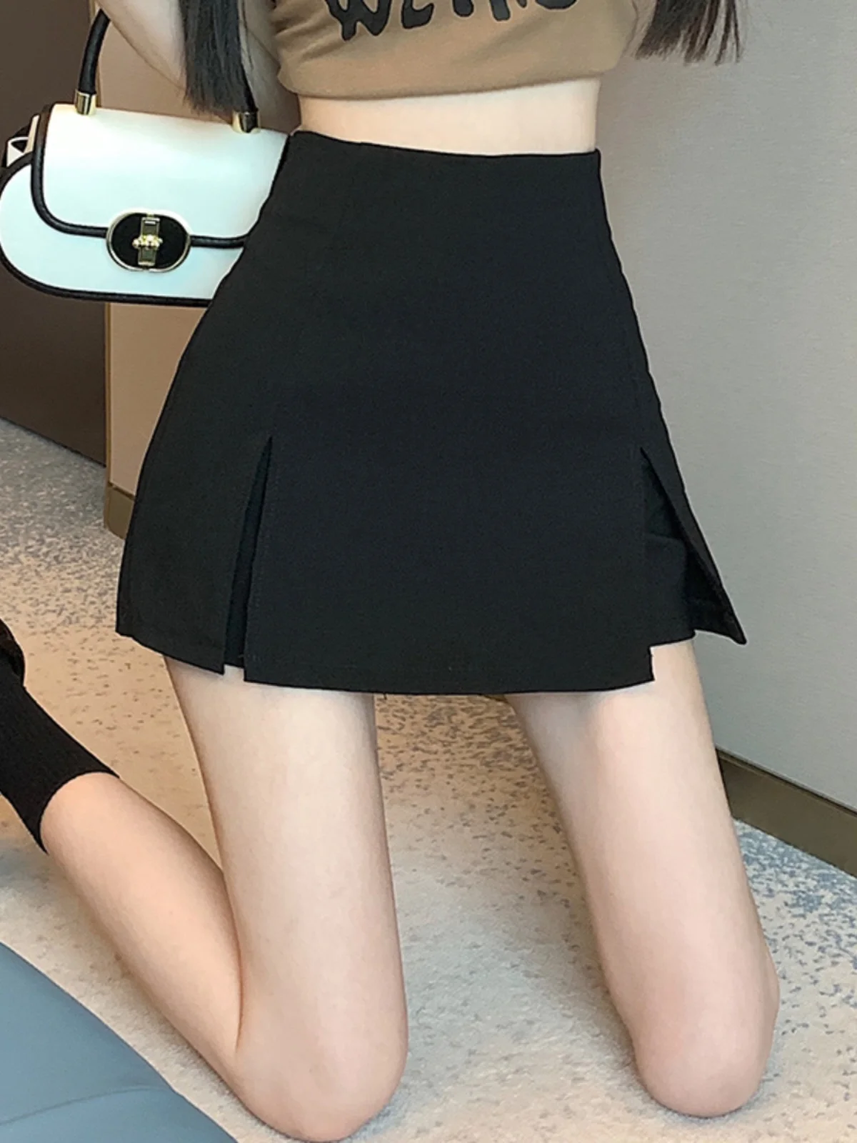 White Suit ort Skirt Women's Small Size Summer High Waist Slimming Design Anti-Light Split A-Line  Skirt Pants