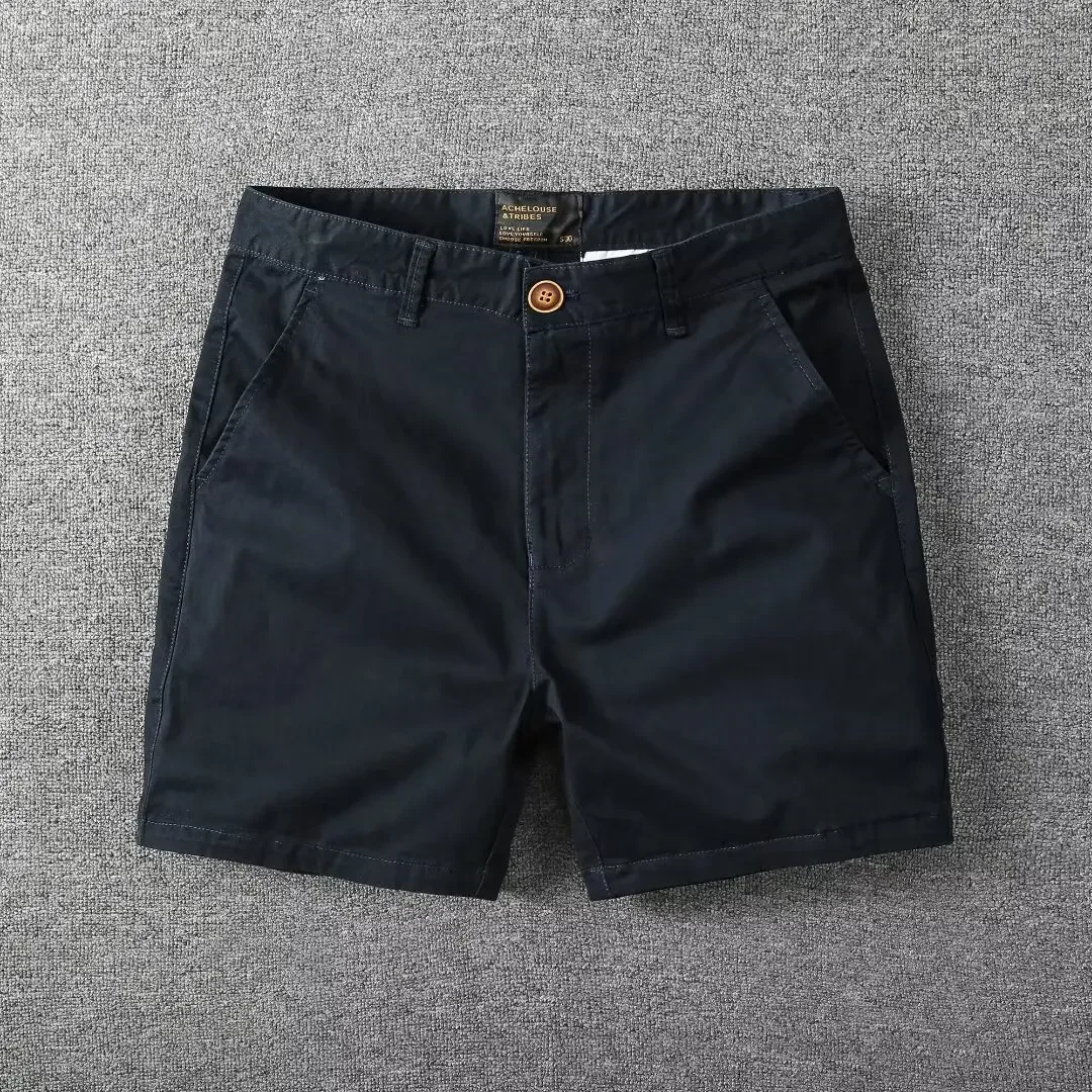 Pantalones cortos informales de algodón para hombre, pantalones cortos finos de tres cuartos de longitud, ajustados, de Color sólido, para verano, ropa de trabajo