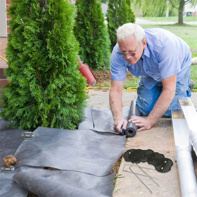 Picchetti da giardino da 50 pezzi Picchetti da terra a forma di U Perni metallici resistenti Punti metallici con 30 rondelle tampone per il fissaggio dell'erbauglia