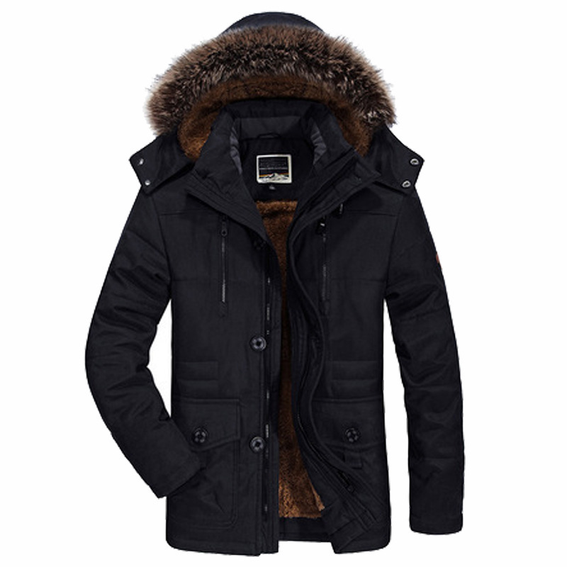 Abrigo de algodón acolchado para hombre, abrigo grueso de invierno para hombre, cuello de piel de felpa, chaqueta larga con capucha para exteriores, chaqueta con capucha con forro de lana, Parkas para nieve