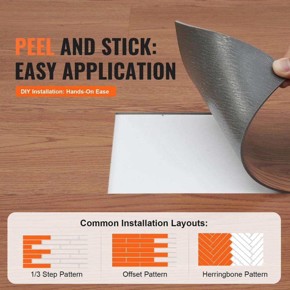 Self Adhesive Vinyl Floor Tiles 36x6 inch 36 Tiles 2.5mm Thick Deep Brown Wood Grain DIY Flooring for kitchen Dining Room