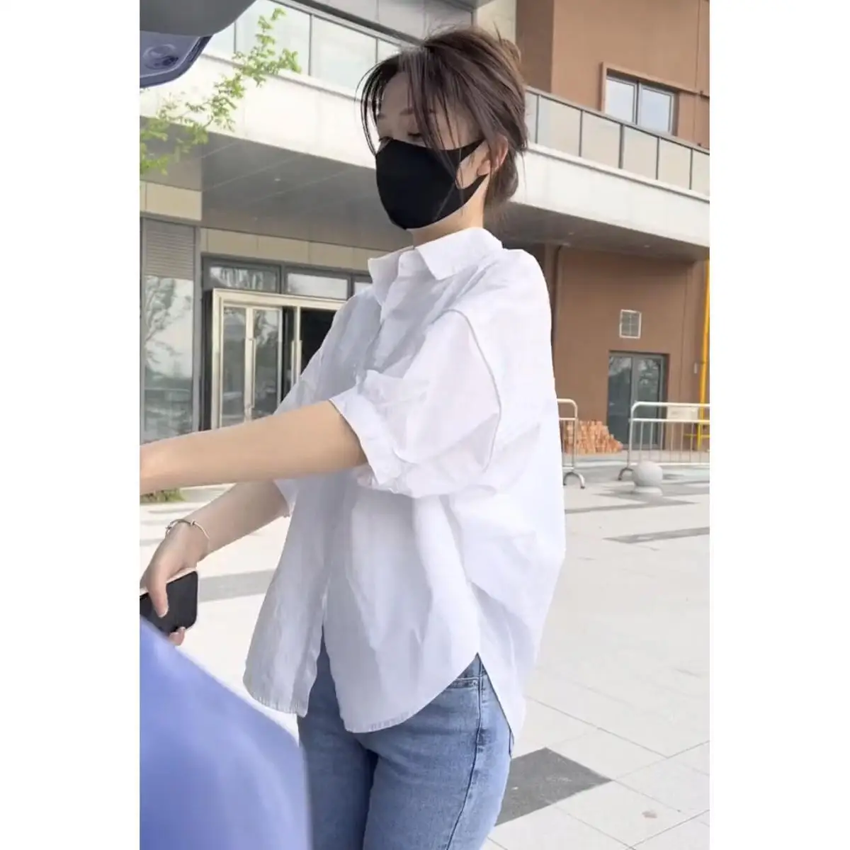 เสื้อผู้หญิง  ผ้าฝ้ายแขนกลางบางผู้หญิง blous shir 2025ฤดูร้อนใหม่หลวมแฟชั่นไม่สม่ำเสมอเสื้อลำลองวันหยุดเกาหลีผู้หญิง Clothes