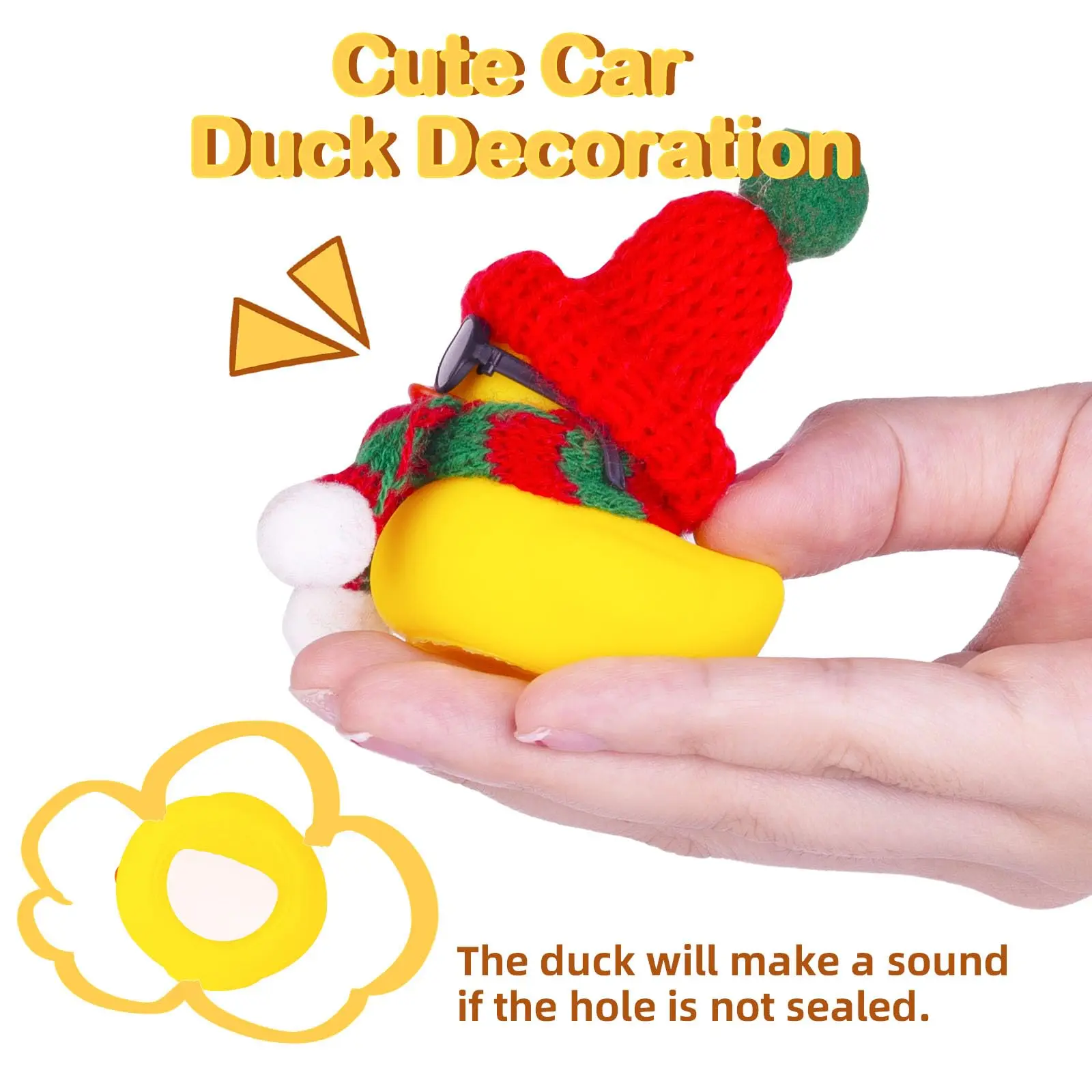 2 pacotes de patos de borracha para carro, decoração de painel, patos de inverno, acessórios de ornamentos de carro com mini gorro, chapéus, cachecóis e óculos de sol