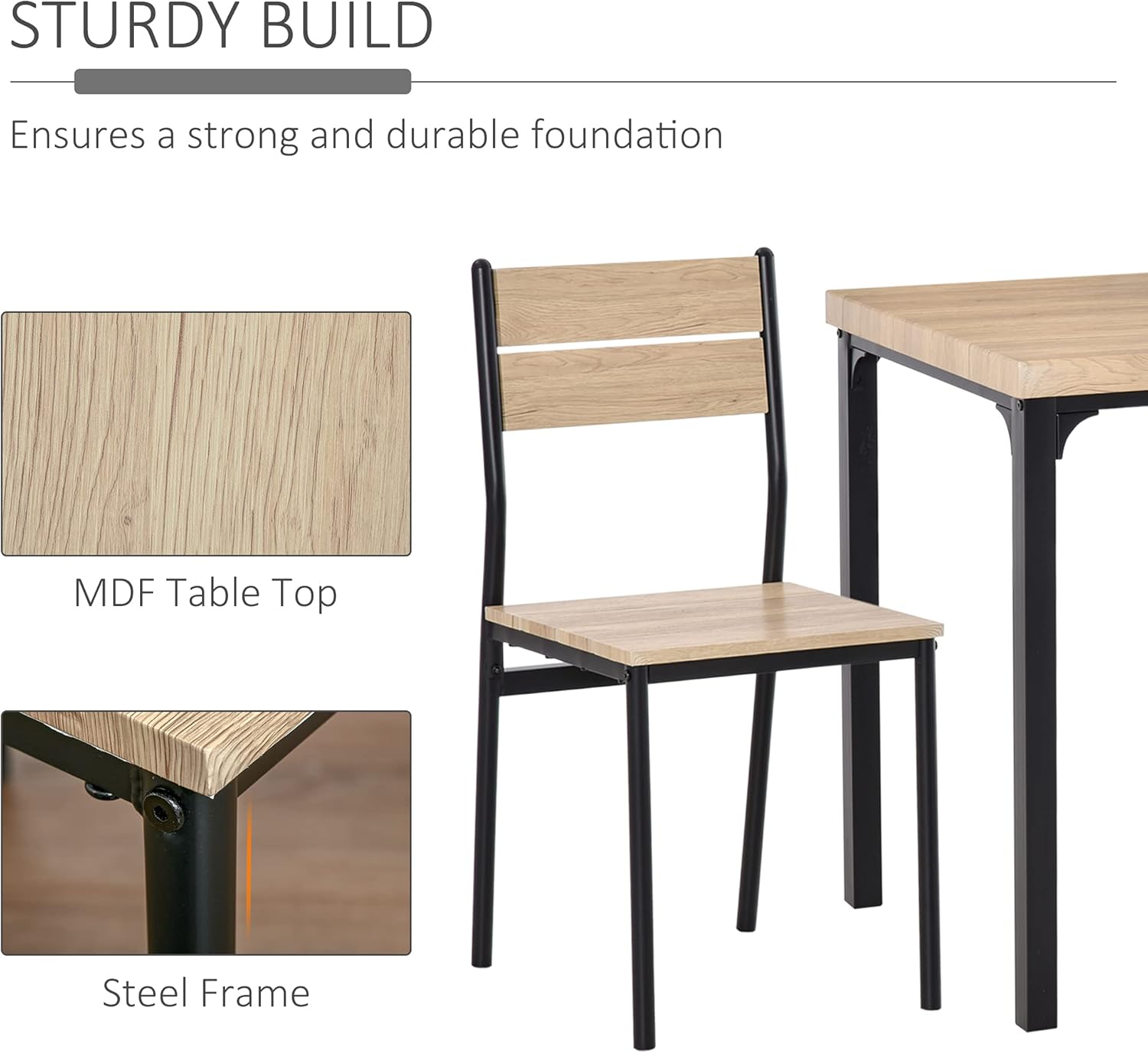 3 Pieces Compact Dining Table 2 Chairs Set Wooden Metal Legs Bistro Cafe Kitchen Breakfast Bar Home Furniture, Light Wood Grain