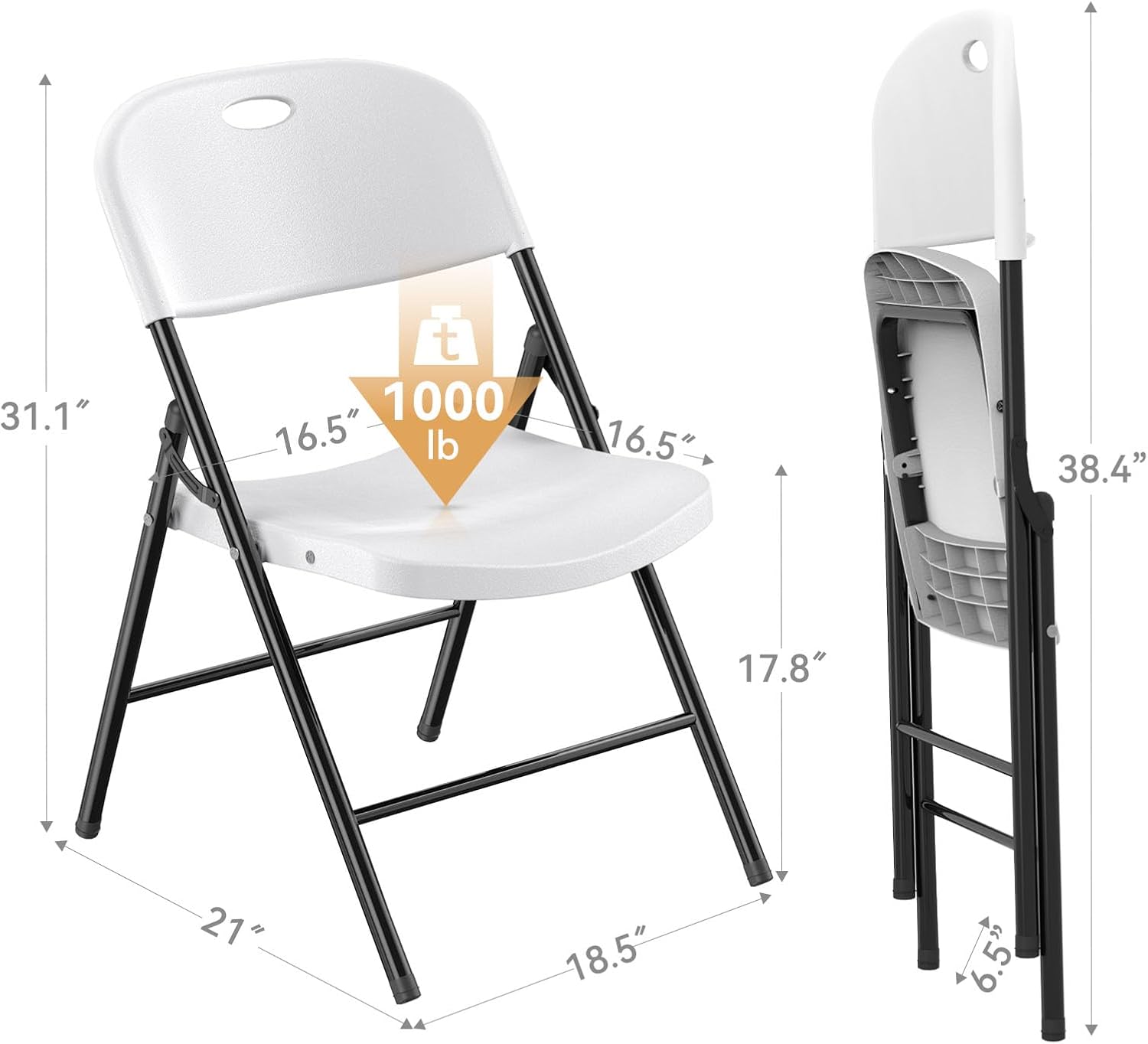 10 Pack 650 Weight Limit Heavy Duty Plastic Folding Chair with Reinfoced Steel Frame for Indoor and Outdoor, Wedding, Party,