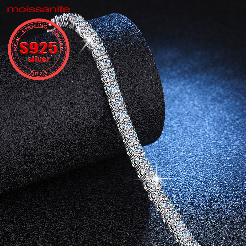 Bracelet de tennis Moissanite, rangée complète, argent regardé 925, 0,3 ct