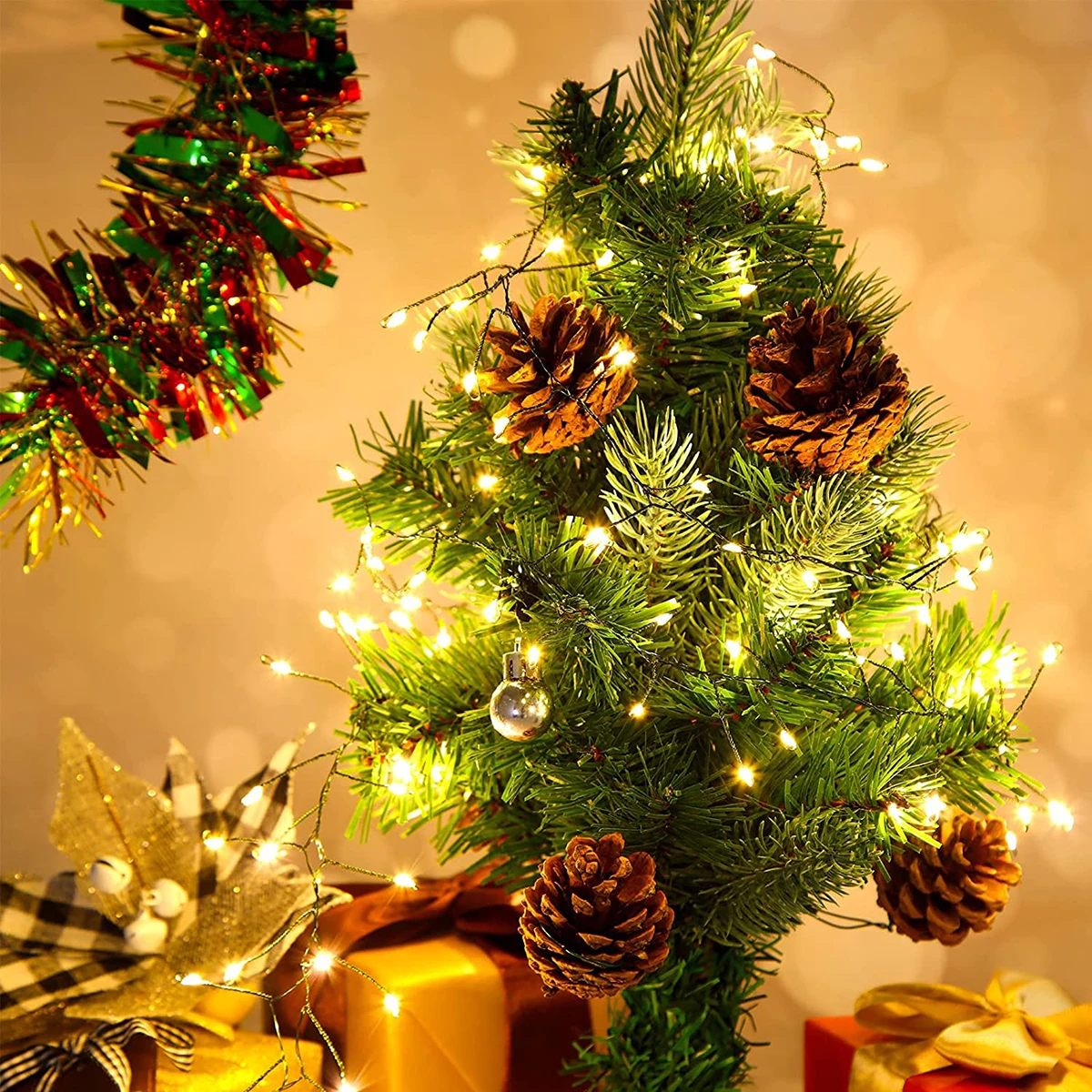 Stringa di luce a LED da 100/200 LED Stringa di luce fata in filo verde utilizzata per grappolo interno Albero di Natale Festa di Capodanno Decorazione da campeggio