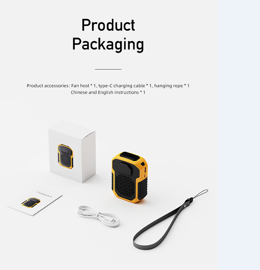 屋外腰取り付けファンポリマーバッテリー落下防止衝撃吸収 USB ポータブル電源銀行ブレードレス吊り首ファン付き