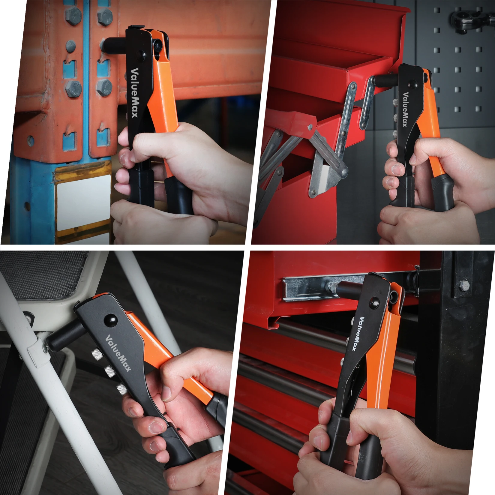 ValueMax Hand Riveter Set Professional Manual Rivet Gun Tool For Home Repair And DIY With 200 Rivets 2.4mm 3.2mm 4.0mm 4.8mm
