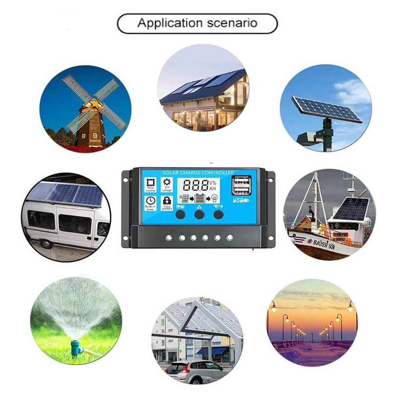 Solarladeregler 10A 20A 30A 40A 50A 60A 100A LCD-Display Dual USB Auto Solar Panel Ladegerät Regler für Batteriesystem