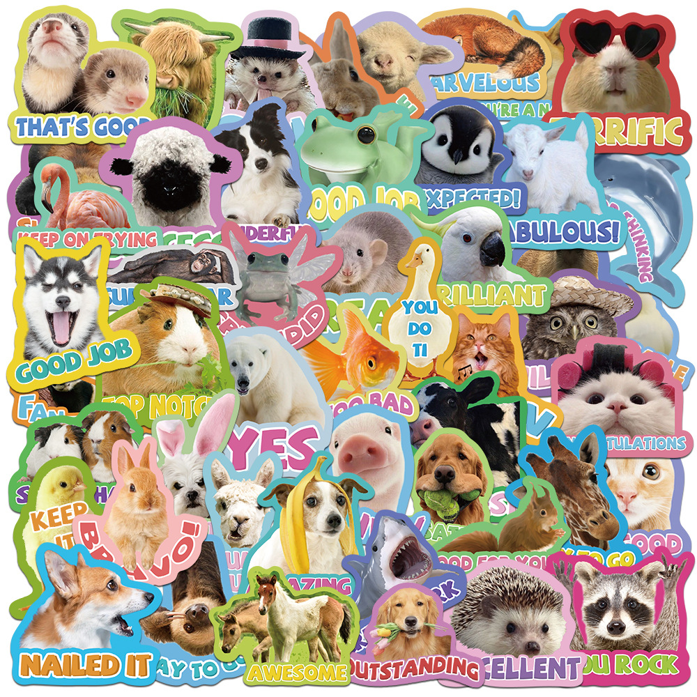 10/50 Uds. De pegatinas con frases de dibujos animados de animales, calcomanías estéticas, papelería para cuaderno de bocetos DIY, suministros de recompensas escolares