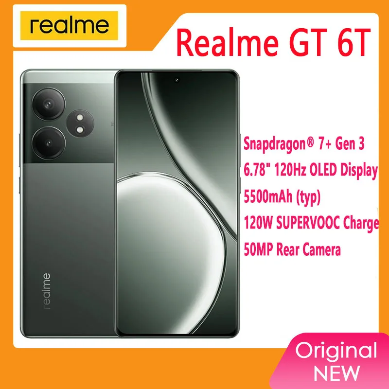 [Estreia mundial] Smartphone realme GT 6T 6,78" 120 Hz OLED 6000nit Display Snapdragon ®   Processador 7+ Gen 3 120W Carga 5500mAh