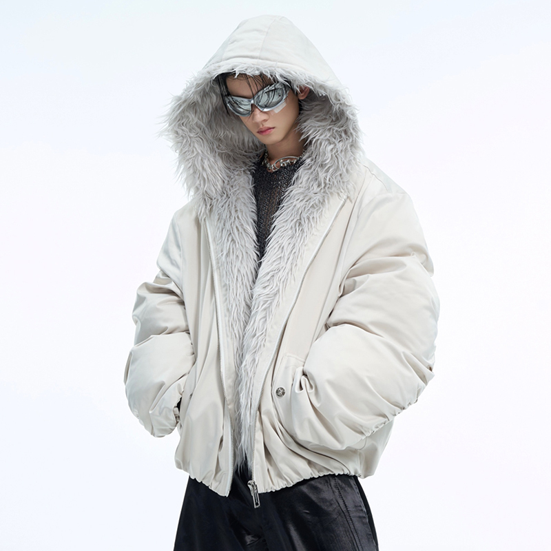 LUZHEN Winter Mit Kapuze Baumwolle Mantel Lässig Einfarbig Faux Pelz Patchwork Design Personalisierte Warme Kurze Baseball Jacke Männer LZ7041