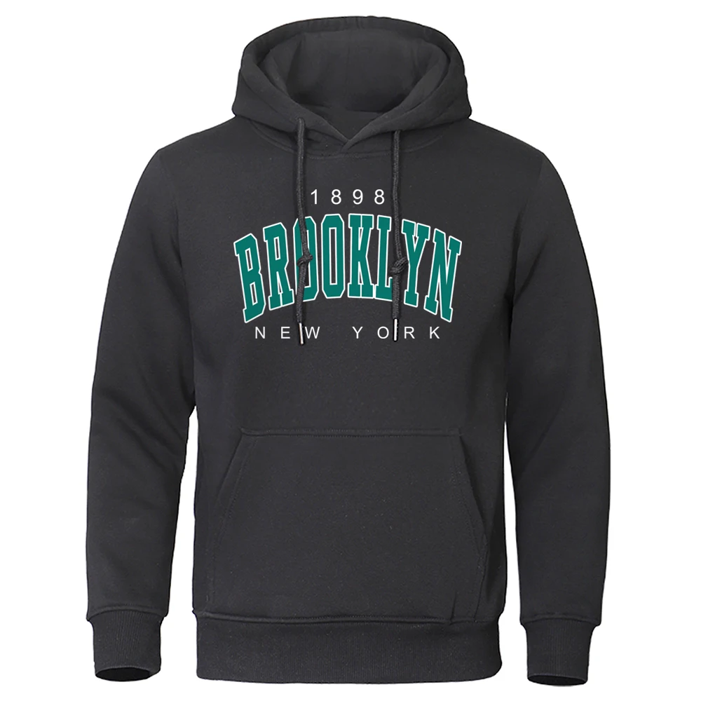 1898 Sudadera con capucha estampada de Brooklyn New York para hombre, ropa creativa con cuello redondo, sudadera de gran tamaño a la moda, Sudadera con capucha de cuello redondo a la moda para hombre
