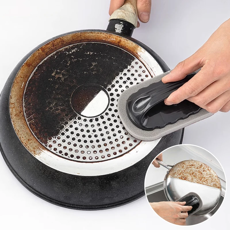 Esponja mágica de esmeril, cepillo, borrador de limpieza, cocina, baño, óxido, herramientas de limpieza descontaminantes fuertes con mango, herramientas para el hogar