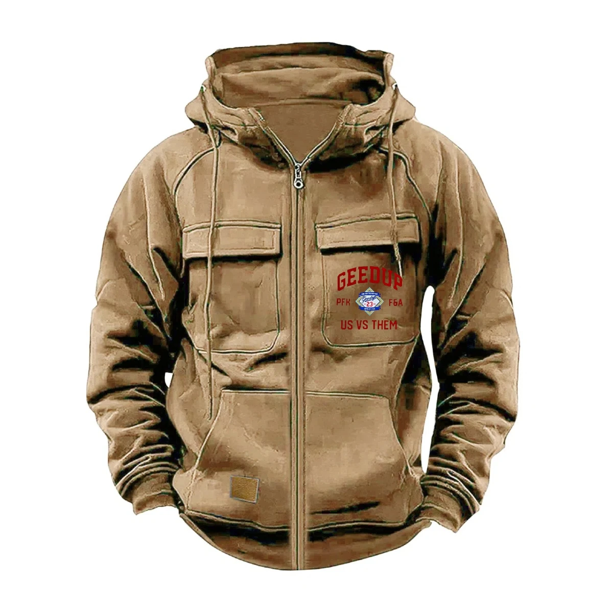 Jersey con capucha y cremallera de Color sólido para hombre, suéter informal holgado estilo callejero con múltiples bolsillos, abrigo deportivo con capucha, otoño