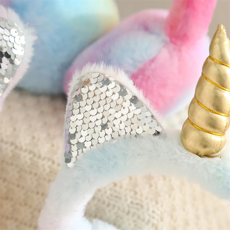 Autumn and Winter Soft Plush Warm Unicorn Earmuffs, Tie Dye Sequins Cat Ear Earmuffs, Protect Ears From Cold,Christmas Gifts