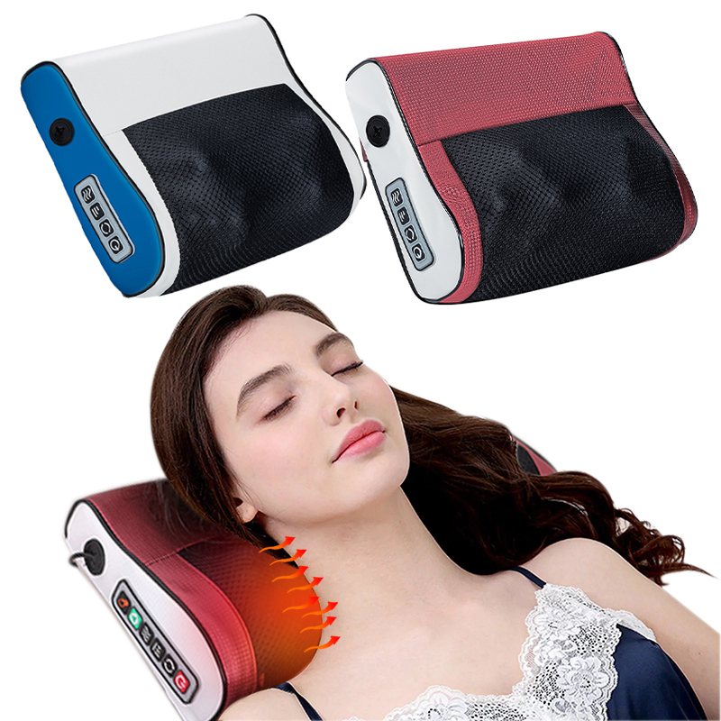 Nackenmassagekissen, Taillenmassage, tiefes Gewebe, Kneten, elektrische Massage, Vibrationsmassagekissen, beheizt, Rosa und Blau