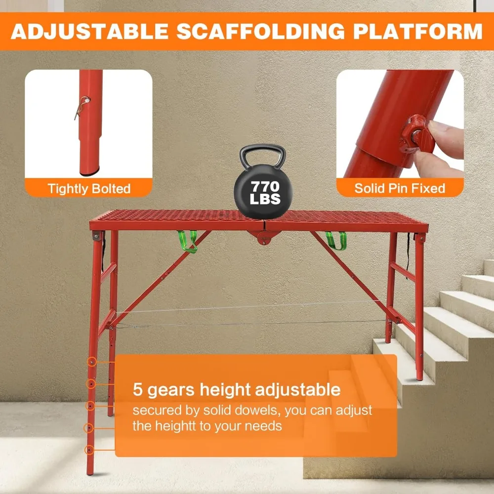 Adjustable Ladder Work Platform, 70(L) x15(W) x Adjustable Platform Ladder for Stairs, Home Portable Scaffoldding,770 Lbs Capaci
